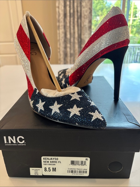 INC International Concepts Shoes - INC International Concepts Red White and Blue Rhinestone Star-Striped Pumps 250